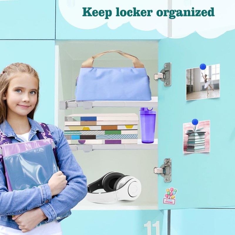 Synpinya 2 Pcs School Locker Shelf Organizer - Adjustable Locker