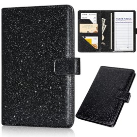 JKhandy Server Book for Waitress - Leather Waiter Book Server Wallet with Zipper Pocket, Cute Serving Book&Server Note Pads Holder with Magnetic Closure, Glitter Black