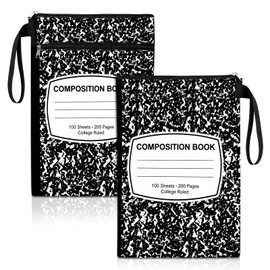 Feifeiya 2 Pcs Composition Notebook Book Cover Pouch with Zipper Back to School Book Sleeve Black and White Waterproof Books Protector Zipper Pouch Back to School Gifts for Students Readers