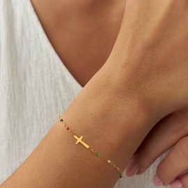 NOMOKOS God Says You Are Cross Bracelet For Women -18k Gold Plated Bead Bracelet,Religious & Christian Gifts For Women,Confirmation Baptism,Mothers Day