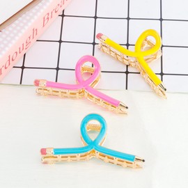 Vovii 3Pcs Pencil Claw Clips Cute Unique Teacher Hair Clips for Funny Teacher Accessories Back To School Appreciation Gift (Yellow, Pink, Blue)