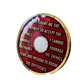 1 Year AA Medallion Metallic Red Black Nickel Gold Plated Tri-Plate Sobriety Chip