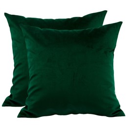 TangDepot Pack of 2 Solid Velvet Throw Pillow Covers, Cushion Shams, Super Luxury Soft Pillow Cases, Square Pillow Shells - (18x18 Inch 2 Pieces, Dark Green)