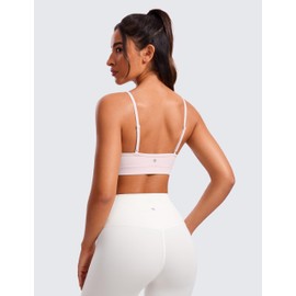 CRZ YOGA Butterluxe V-Neck Sports Bras for Women - Adjustable Thin Straps Padded Yoga Bra Basic Wireless Bra Camisole Strawberry Pink X-Small