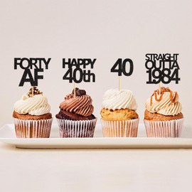 Keaziu 48 Pack Black 40th Birthday Cupcake Toppers Straight Outta 1983 Cupcake Toppers Happy 40th Cupcake Toppers Forty AF Cupcake Toppers 40 Years Birthday Party Decoration | black 1983