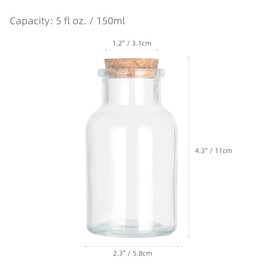 Magic Season Decorative Glass Bottles with Cork Stoppers (5 fl oz. Wide Mouth Round Bottles / 2 Pcs)