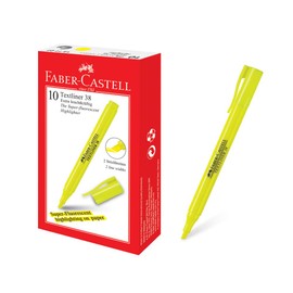 Faber-Castell Textliner 38 Highlighter Pen (Box of 10, Yellow) - 2 Line Widths, Super Fluorescent, Vivid Colors, Clipped Holder, Lightweight & Slim Design, for Adults & Kids