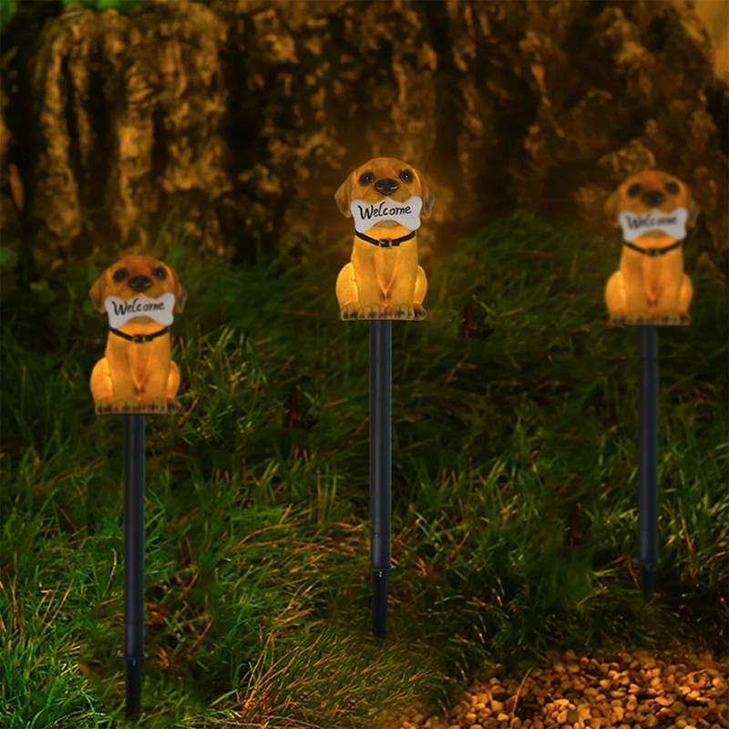 LED Solar Garden Light Puppy Dog Statue Welcome Lamp Solar