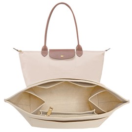 LOUKAYCCI Upgraded Felt Organizer Insert for Longchamp Le Pliage L Handbag Insert (Beige, Large)