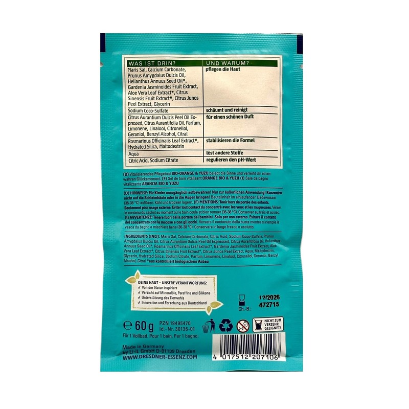 6er Pack Dresdner Essenz Badesalz Bio Orange & Yuzu 6