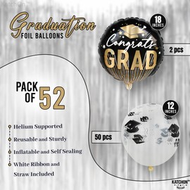 KatchOn, Black and Silver Graduation Balloons - Pack of 52 | Congrats Grad Balloons | Grad Balloons for Class of 2025 Decorations | Graduation Balloons 2025 | Graduation Decorations 2025