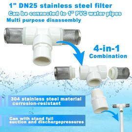 Cotonlake 1" T Strainers Steel Filter Cover Connected to 1" PVC DN25 Water Pipe, Suction Hose 1 inch T Strainer Used to Remove Debris and Reduce Solid Entry