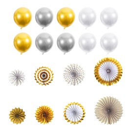 8 Pieces Of Paper Fan Flower Decoration And 10 Pieces Of Latex Balloons, Party Scene Layout, Party Decoration, Home Wall Decoration