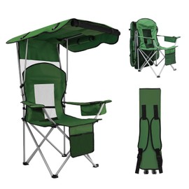 BDL Camping Chair with Canopy Shade Portable Folding Beach Chairs with Cooler, Mesh Backrest, Cup Holder, and Pocket for Camping, Fishing, Beach, and Sports,Green