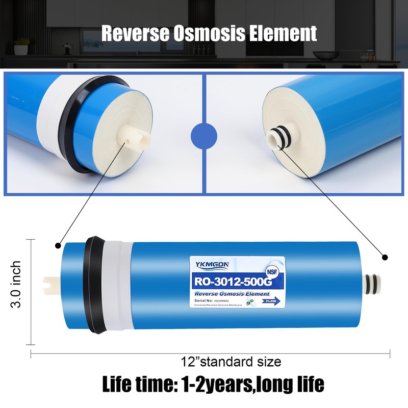 YKMGON 3012-500 GPD Universal Reverse Osmosis RO Membrane Element，3.0"x12" Replacement