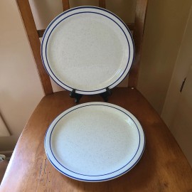 Buffalo China Set 2 Syracuse Buffalo China KINGS INN Dinner Plate 10 1/2" Blue Trim & Speckled