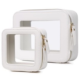 Pinkmik - Bolsa de maquillaje transparente para maquillaje portátil, bolsa de cosméticos de viaje transparente con cierre para mujer, Blanco, M+MINI, 