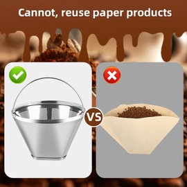 Stainless Steel Coffee Filter, Coffee Filter, Reusable Coffee Filter, Permanent Filter, Coffee, Size 4 Filter Coffee Attachment, Coffee Hand Filter, Permanent Coffee Filter with Handle for Filtering