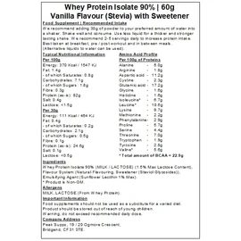 Whey Protein Isolate 90% - Vanilla Stevia Flavour (60g (2 Servings))