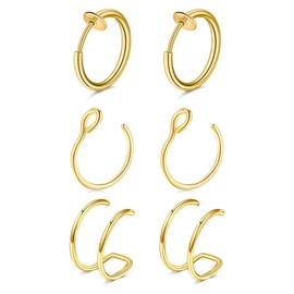 MODRSA Fake Nose Ring Hoop Gold Faux Nose Rings Hoop Fake Lip Ring Clip on Nose Ring Clip on Earring Hoop Fake Nose Piercing Fake Hoop Earrings Gold Ear Cuff Earrings Clip on Cartilage Hoop