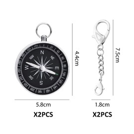 2-Piece Portable Compass with 2-Bar Key Ring, Pocket Navigation Tool, Outdoor Survival Prop for Adventure, Map Reading, Navigation and Orientation