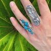 Vintage Blue Synthetic-Turquoise Ring Teardrop-shaped Stone Ring Tibet Silver Plated