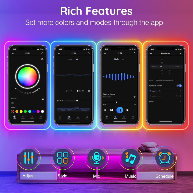 50Ft Neon Rope Lights,Flexible Led Rope Lights Control with App/Remote,Multiple