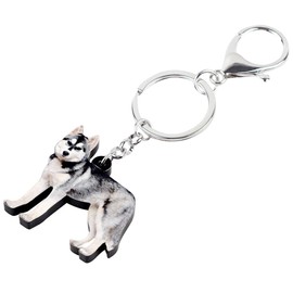 WEVENI Acrylic Siberian Husky Keychain Dog Jewelry For Women Girl Car Bag Purse Charm (Grey)