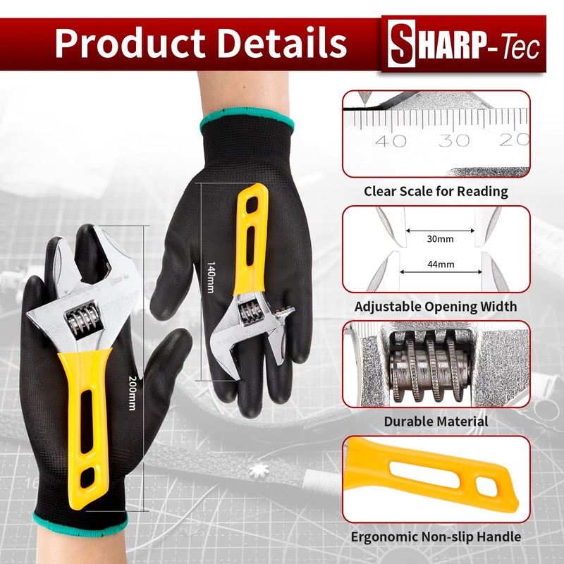 Sharp-tec Adjustable Spanner Set, Wide Jaw Opening Adjustable Wrench, Heavy-Duty