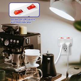 QITIM Grounded Outlet with On Off Switch, Double Port Electrical Outlet Plug Switch, for Cruise Ship, Hard-to-Reach Lamps, Kitchen Appliances, Energy Efficient, 1875W/15A, ETL Listed, White, 3 Pack