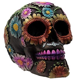 Puckator Metallic Day of the Dead Daisy & Flower Skull Decoration - Home Living Room Decoration - Gifts For Men Women