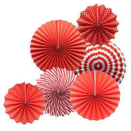 ADLKGG Party Hanging Paper Fans Set, Red Round Pattern Paper Garlands Decoration for Birthday Wedding Graduation Events Accessories, Set of 6