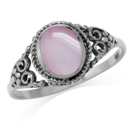 Silvershake Pink Mother of Pearl Inlay 925 Sterling Silver Filigree Victorian Style Ring Size 6.5
