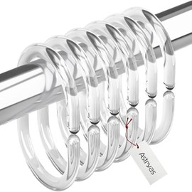 Shower Curtain Hooks Rings by ASTRYAS, Rustproof Plastic Shower Curtain Rings for Bathroom Shower Rods Curtains - Set of 100, Transparent White
