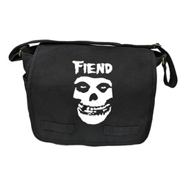 KMG Threadlines Black Cotton Canvas Military Messenger Bag 15in x 11in x 6in - Custom White Misfit Fiend Skull