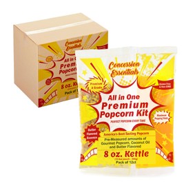 Concession Essentials 8oz Popcorn Portion Packs – Pre-Measured Kernels, Oil & Salt – Case of 12 Packs for Perfect Popcorn Every Time
