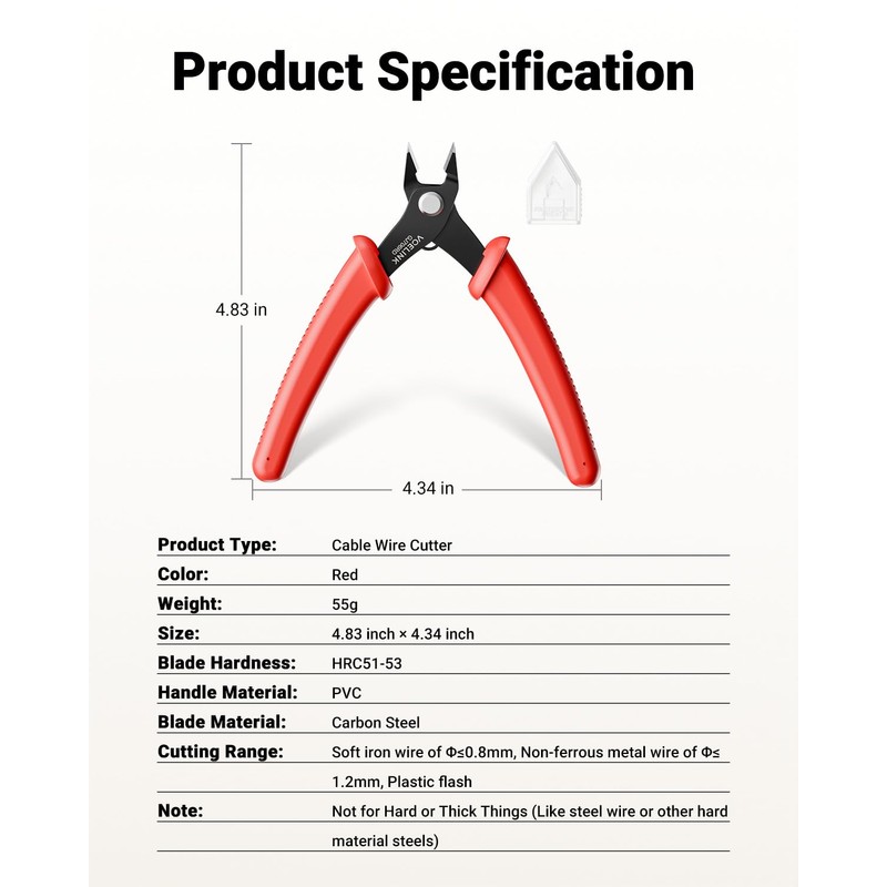 VCELINK Small Wire Cutter, Electrical Flush Cutting Plier 5 Inch