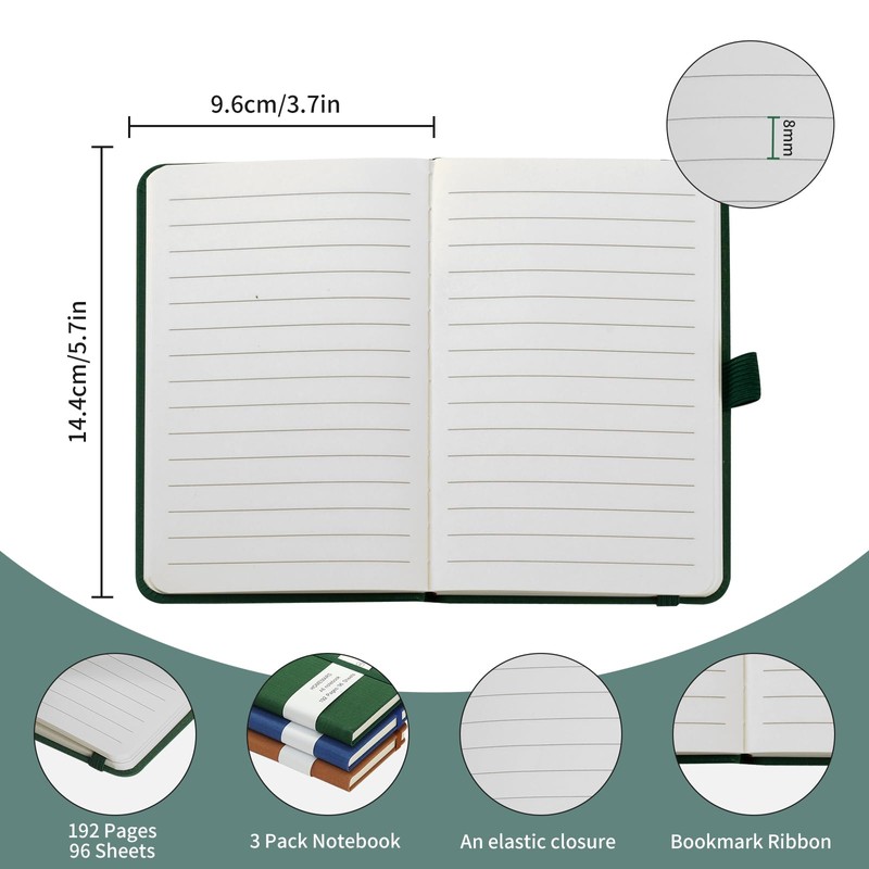 HOMEMARS Notebook A6, 3-piece notebook set, 14.4 cm x 9.6
