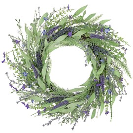 Briful 24 Inch Spring Wreaths for Front Door, Mixed Lavender Eucalyptus Artificial Wreath, Summer Home Decor Wedding Farmhouse Mantle Window Decorations