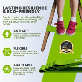 Chair Bands for Kids with Fidgety Feet, Anti Slip Feature Chair Elastic Bands for Kids, Fidget Bands for Classroom Chairs, Bounce Bands, Friendly & Durable Latex (12 Pack, Green)