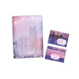 Writing Paper Set Letter Pad with Envelope for Boys Girls Kids Animals Horse Lavender Field (A4 with 25 Sheets + 15 Envelopes)
