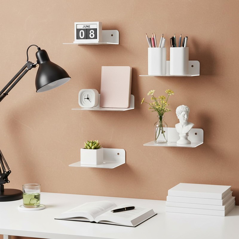 xozeooeu 6 Pcs Acrylic Floating Shelves, 5 Inch Wall Mounted
