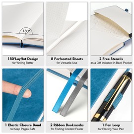 OFFIGIFT Dotted Journal Notebook, B5 Hardcover Bullet Notebook, 312 Numbered Pages Leather Notebook, 100gsm No Bleed Paper Dot Grid Notebook with Index Pages for Women Men, 7.6'' X 10'', Blue