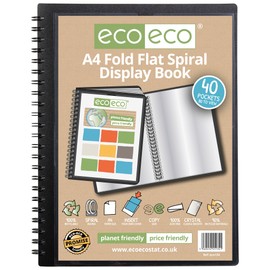 eco-eco A4 50% Recycled 40 Pocket Fold Flat Spiral Bound Display Book, eco134