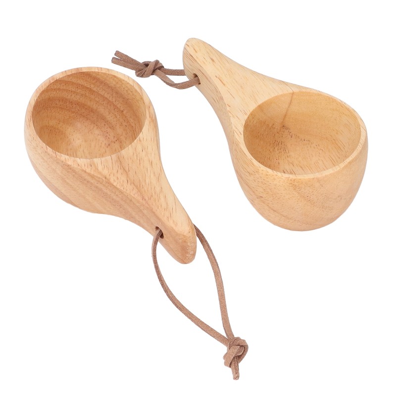 2Pcs Camping Mug Drinking Tea Cup Rubber Wood Mini Portable