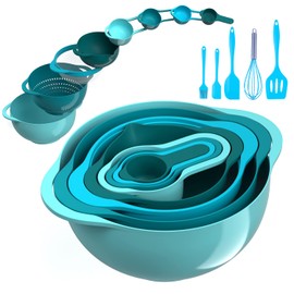 13 Pcs Mixing Bowls Set, RV Camping Accessories Set, Apartment Kitchen Gadget Easy Storage, Inculding Measuring Cups Colander Sifter Large Bowl Whisk Scraper, Great for Cooking and Baking, No BPA