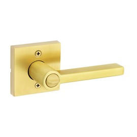 Kwikset Halifax Entry Door Handle with Lock and Key, Secure Keyed Reversible Lever Exterior, For Front Entrance and Bedrooms, Satin Brass, Pick Resistant Smartkey Rekey Security and Microban