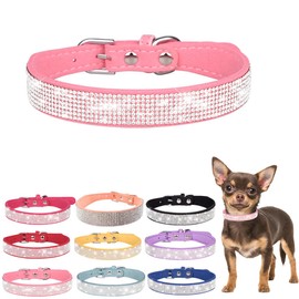 Bling Diamante Dog Collar, Rhinestone Puppy Collars sparkly Glitter Diamond Crystal Small Dog Collar Adjustable for Girls Female XXSmall Small Medium Large Dogs (Size XS,Pink)