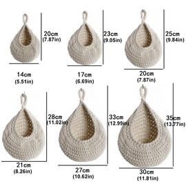 AIMALL Handmade Cotton Rope Wall Hanging Fruit Basket Storage Net Pocket Waterdrop Shape for Kitchen and Home Organisation