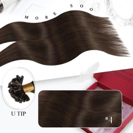 Moresoo 14 Inches / 35 cm Bondings Remy Real Hair Extensions Brown Pre-Bonded U-Tip Extensions Real Hair Keratin Brown Hair Extensions Bonding Real Hair #4, 8g/s 50g/50Strands